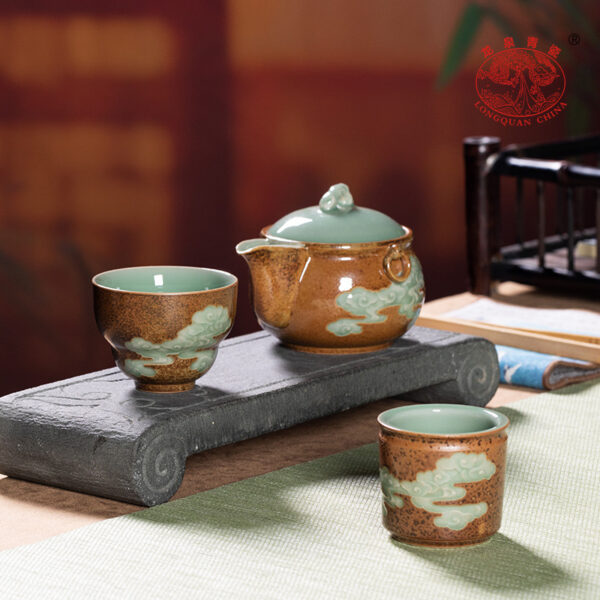 Longquan Celadon Kuaike Cup Portable Travel Kung Fu Tea Set One pot and two cups - Image 3