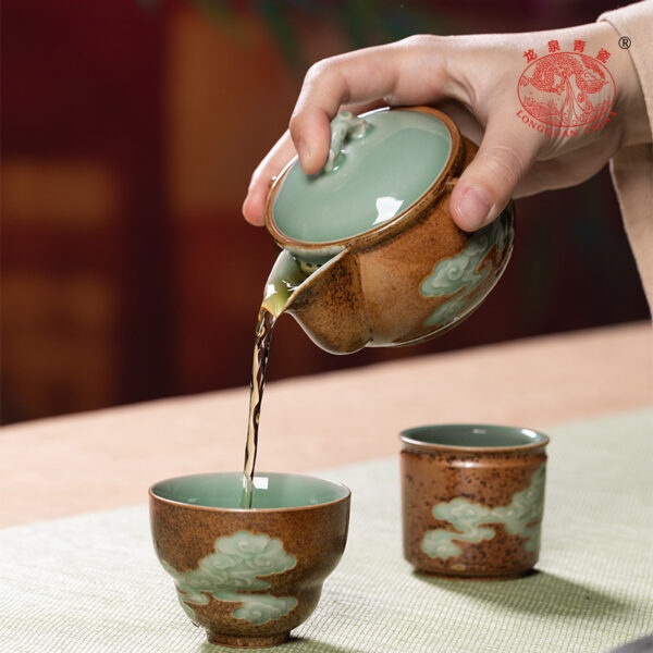 Longquan Celadon Kuaike Cup Portable Travel Kung Fu Tea Set One pot and two cups - Image 4