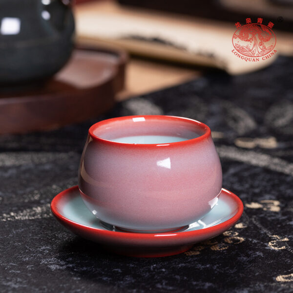 Longquan celadon kung fu teacup red furnace handmade master cup - Image 4