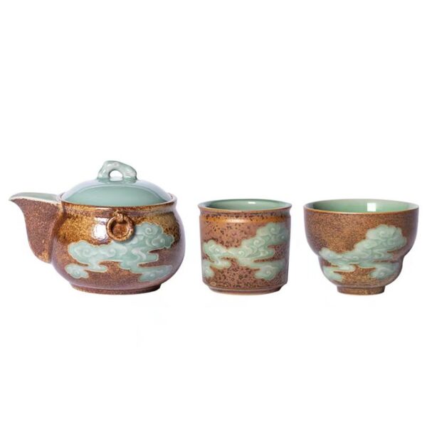 Longquan Celadon Kuaike Cup Portable Travel Kung Fu Tea Set One pot and two cups