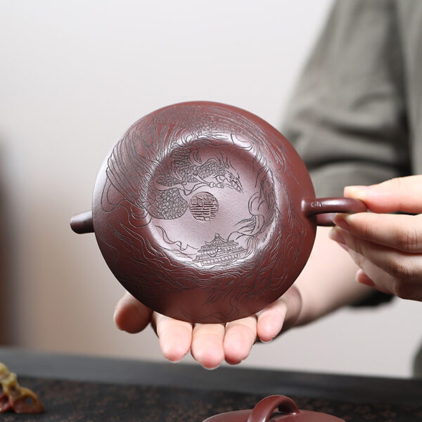 Yixing purple clay pot handmade flying saucer pot 130ml - Image 6