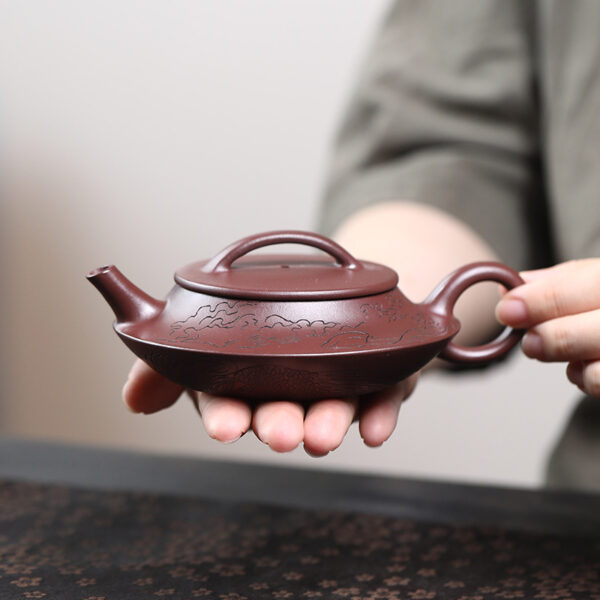 Yixing purple clay pot handmade flying saucer pot 130ml - Image 5