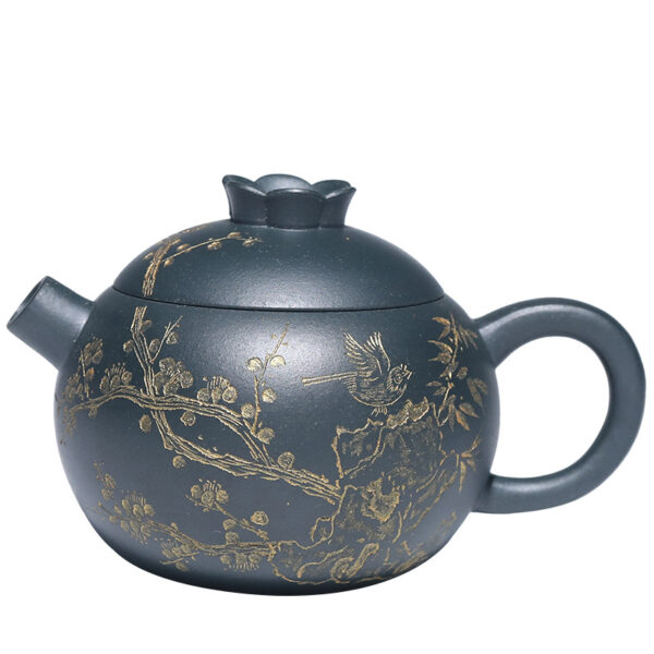 Yixing Zisha Pot Jiuling Clivia Creative Cute Teapot Dark Green Clay Pomegranate Pot 140ml