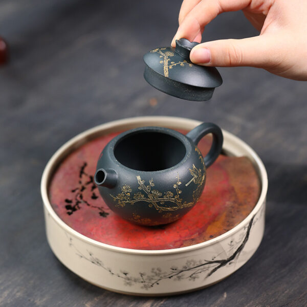 Yixing Zisha Pot Jiuling Clivia Creative Cute Teapot Dark Green Clay Pomegranate Pot 140ml - Image 8