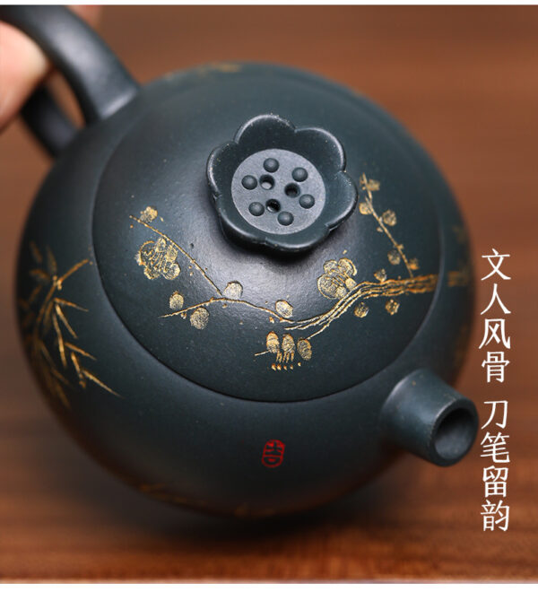 Yixing Zisha Pot Jiuling Clivia Creative Cute Teapot Dark Green Clay Pomegranate Pot 140ml - Image 7