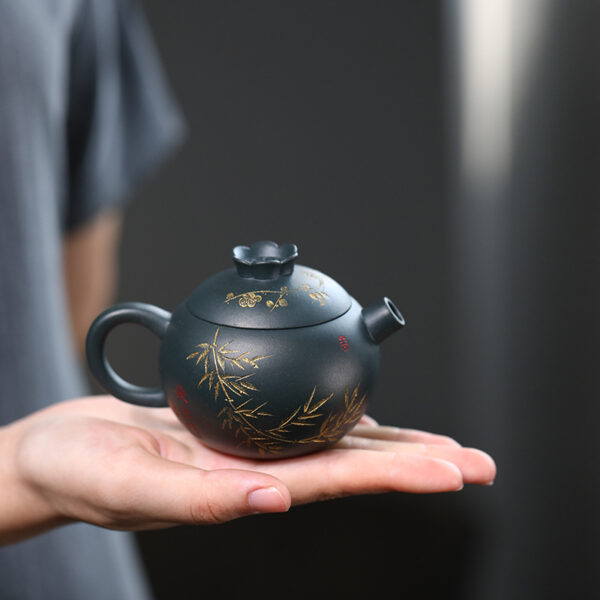 Yixing Zisha Pot Jiuling Clivia Creative Cute Teapot Dark Green Clay Pomegranate Pot 140ml - Image 6