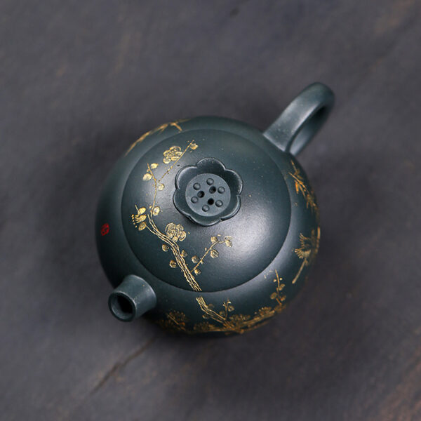 Yixing Zisha Pot Jiuling Clivia Creative Cute Teapot Dark Green Clay Pomegranate Pot 140ml - Image 5