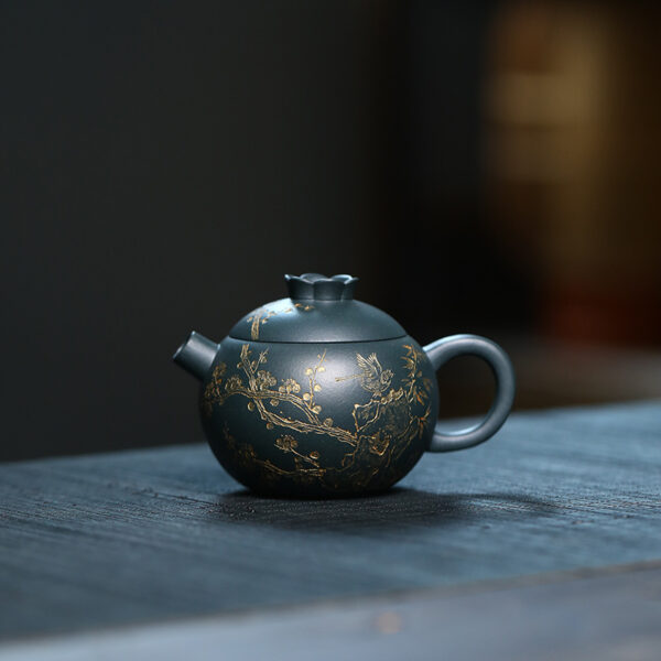 Yixing Zisha Pot Jiuling Clivia Creative Cute Teapot Dark Green Clay Pomegranate Pot 140ml - Image 3