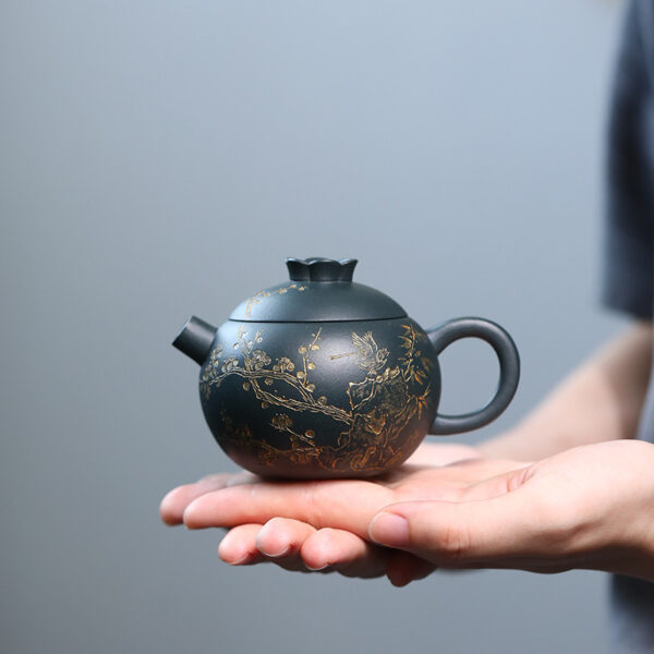 Yixing Zisha Pot Jiuling Clivia Creative Cute Teapot Dark Green Clay Pomegranate Pot 140ml - Image 4